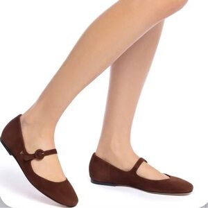 Larroudé Blair Suede Mary Jane Flats - Size 8